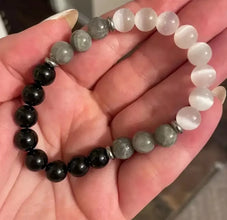 Protection Bracelet Black White Stone 8mm Gemstone Bead Healing Jewellery Gift