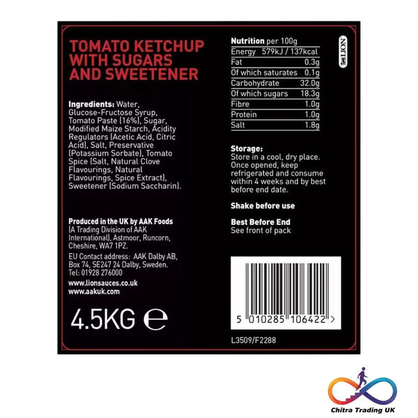 Lion Tomato Ketchup Sauce Dip Vegan Sweet Flavour Gluten Free Large Pack 4.54kg