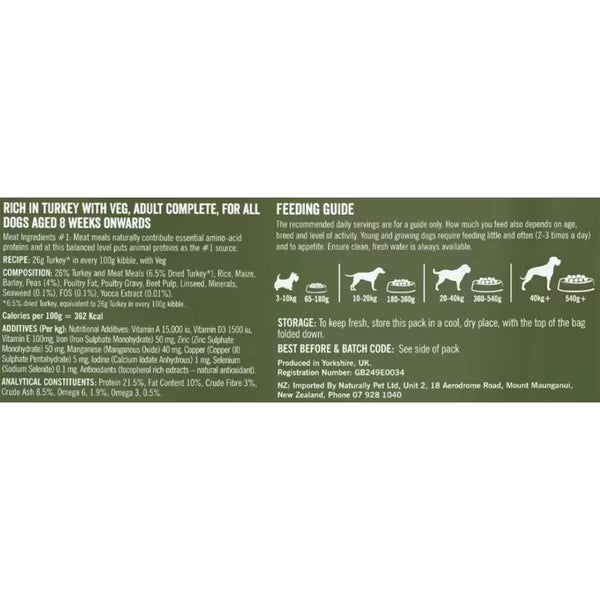 Harringtons Adult Dog Complete Turkey & Veg, 18kg