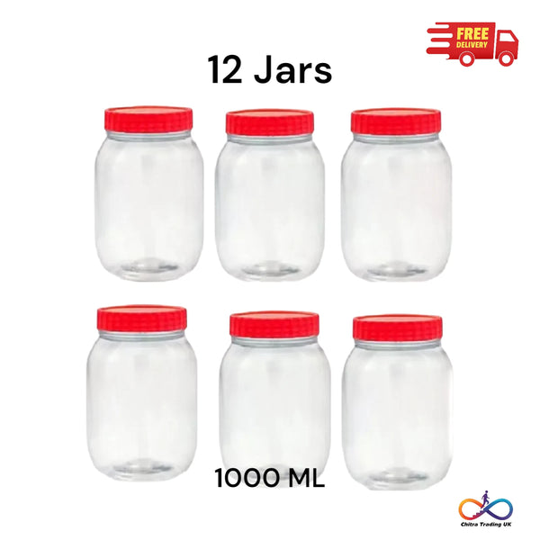 Plastic Storage Jar With Screw Top Lids Candy Food Containers Clear Pots 1000ml