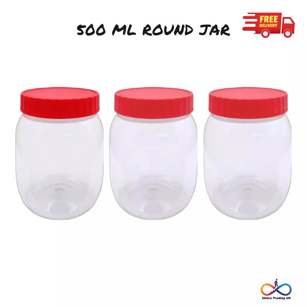 Plastic Storage Jar with Screw Top Lids Herb Spices Food Containers Pot 500ml