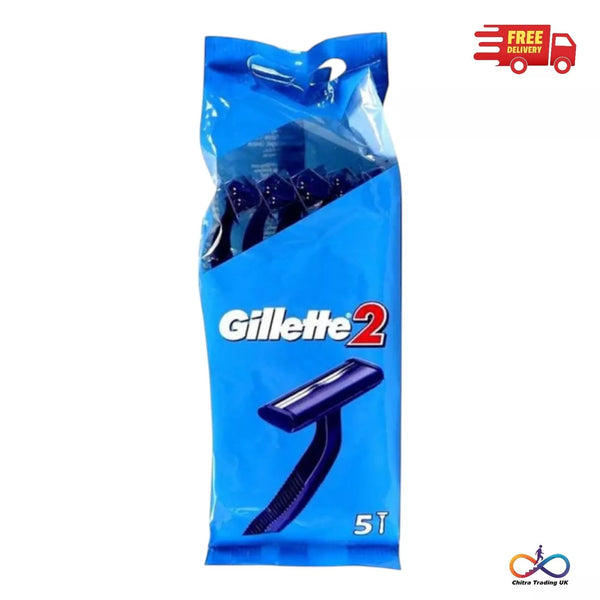 Gillette 2 Blue Razors Twin Blade Disposable Razors for Mens Shaving | Pack of 5