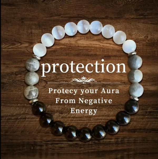 Protection Bracelet Black White Stone 8mm Gemstone Bead Healing Jewellery Gift