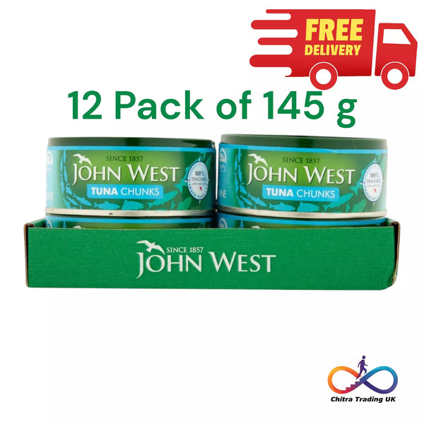 John West Tuna Chunks in Brine Savoury Naturally High in Protein 12 Cans of 145g