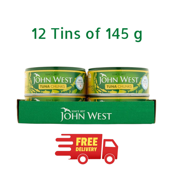 John West Tuna Chunks in Sunflower Oil Naturally High in Protein 12 Cans of 145g