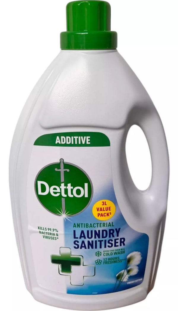 Dettol 3L Antibacterial Laundry Sanitiser Fresh Cotton Additive Hygiene Clean