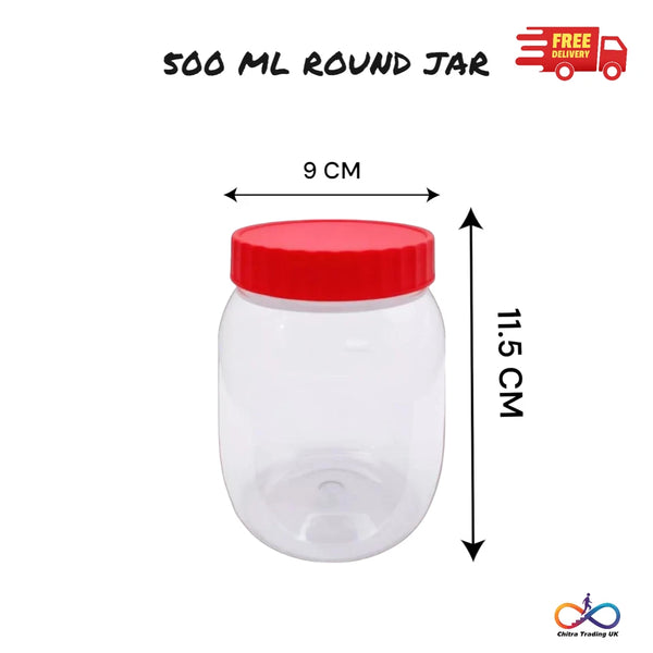 Plastic Storage Jar with Screw Top Lids Herb Spices Food Containers Pot 500ml