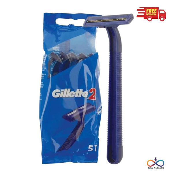 Gillette 2 Blue Razors Twin Blade Disposable Razors for Mens Shaving | Pack of 5
