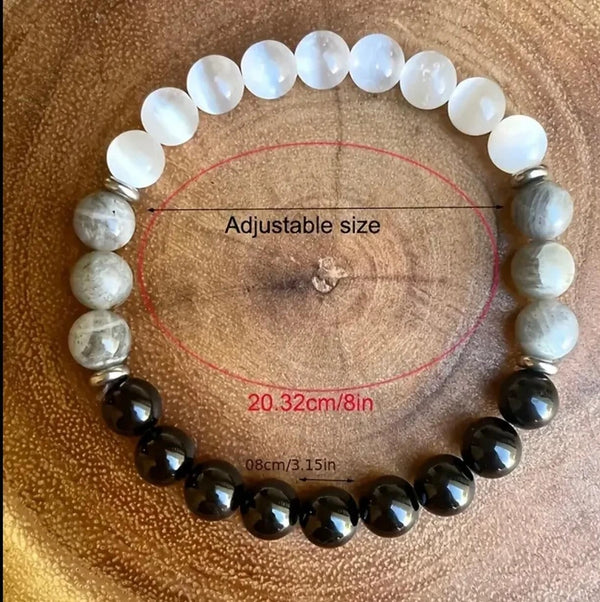 Protection Bracelet Black White Stone 8mm Gemstone Bead Healing Jewellery Gift