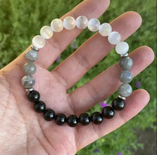 Protection Bracelet Black White Stone 8mm Gemstone Bead Healing Jewellery Gift