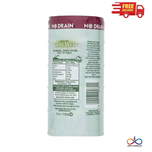 John West No Drain Tuna Steak in Spring Water Pack of 5 x 110g