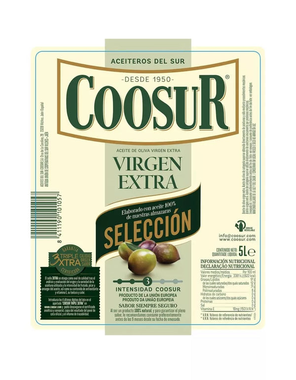 Coosur Extra Virgin Olive Oil 100% Natural Nutritious Extra Rich Flavour 5L-Pack