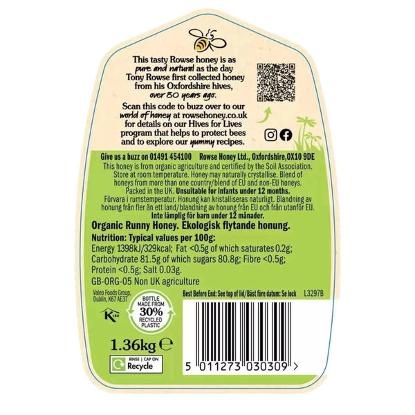 Rowse Easy Organic Clear Honey Pure Natural Smooth Taste Squeezy Pack of 1.36kg