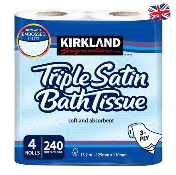 Kirkland Signature Triple Satin 3-Ply Soft Toilet Tissue Rolls White 240 Sheets