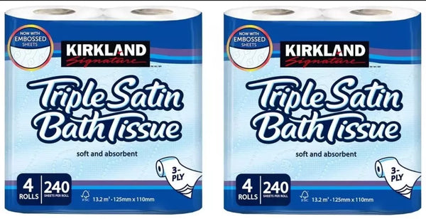 Kirkland Signature Triple Satin 3-Ply Soft Toilet Tissue Rolls White 240 Sheets