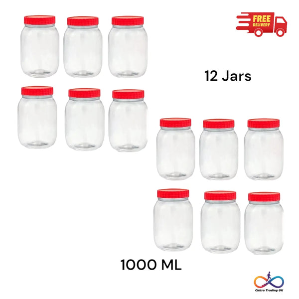 Plastic Storage Jar With Screw Top Lids Candy Food Containers Clear Pots 1000ml