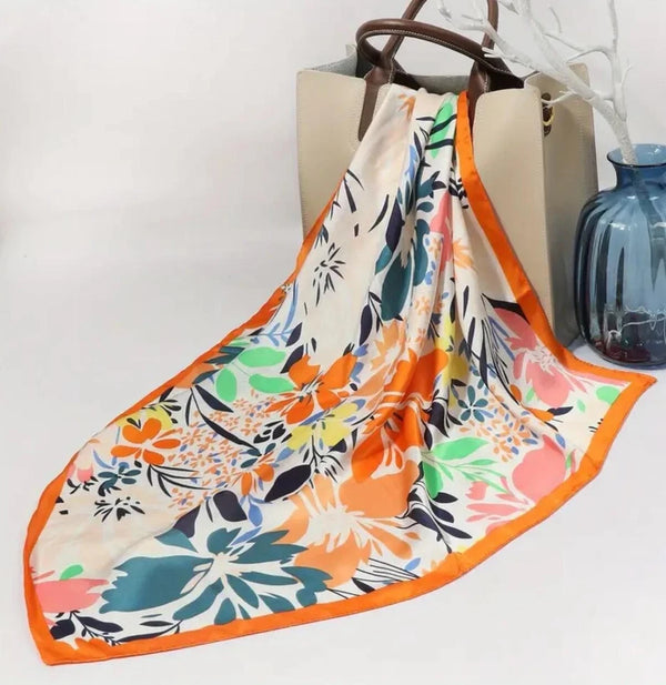 Big Square Ladies Faux Silk Head Neck Thin Scarf Bandana Bag Charm - 70cm x 70cm