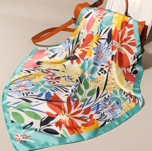 Big Square Ladies Faux Silk Head Neck Thin Scarf Bandana Bag Charm - 70cm x 70cm