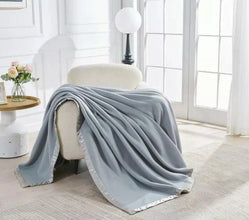 New Luxury Classic Satin Ribbon Border Cosy Fleece Throw