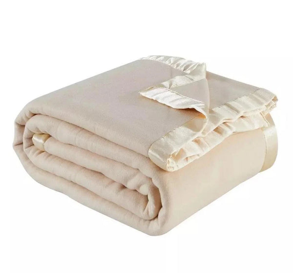 New Luxury Classic Satin Ribbon Border Cosy Fleece Throw