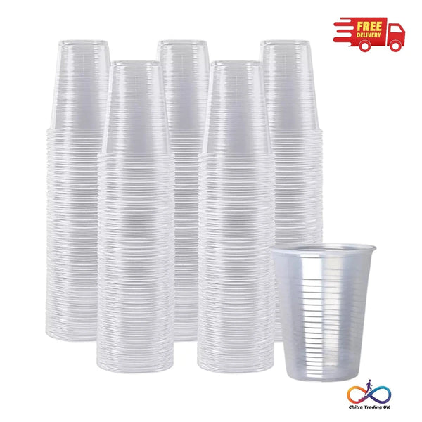 100 White & Clear Plastic Vending Cups Reusable / Disposable Drinking Cups 7oz